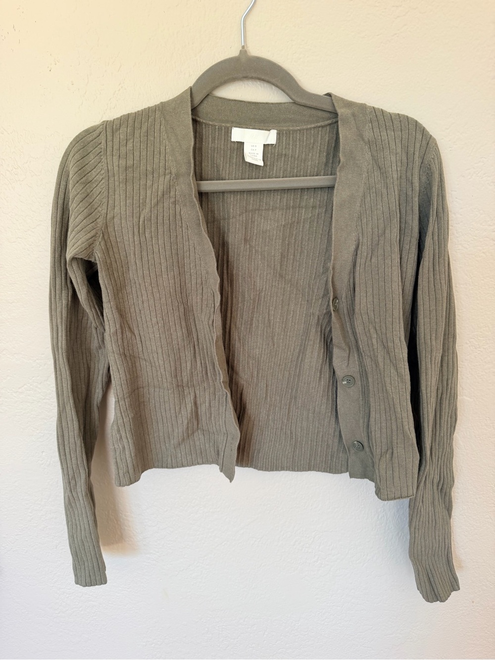 H&M Olive Ribbed Button-Front Women's Cardigan